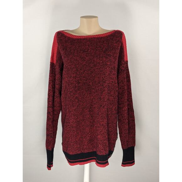 Karen Scott Sweater Marled Wide Boat Neck Red Black XL Knit Office Long Sleeve - Picture 2 of 7
